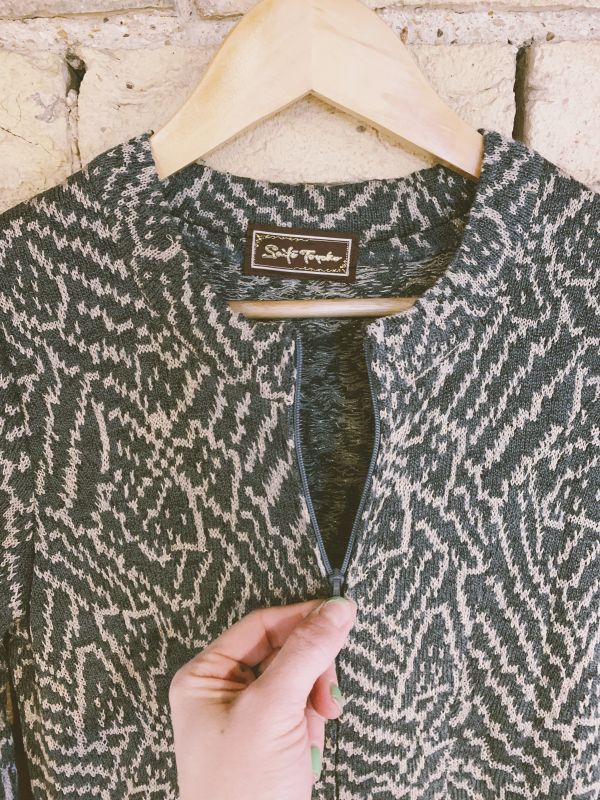 Vintage grey + gold knit midi dress Size 12