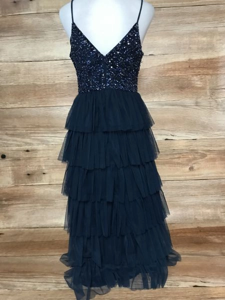 Quiz Occasion Sequined Bodice and Frill Layered Skirt Dress