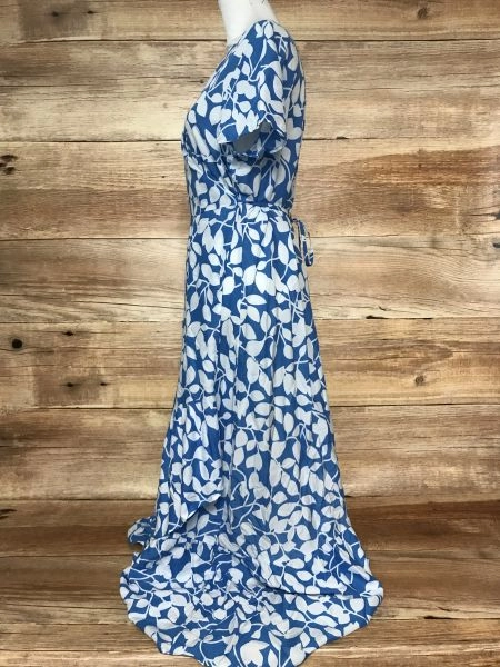Aniston Casual Blue and White Floral Wrap Dress