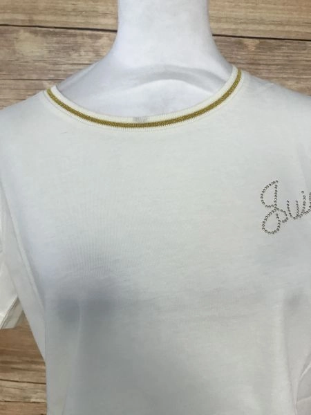 Juicy Couture Cream Cropped T-Shirt with Gold Beaded Logo Design