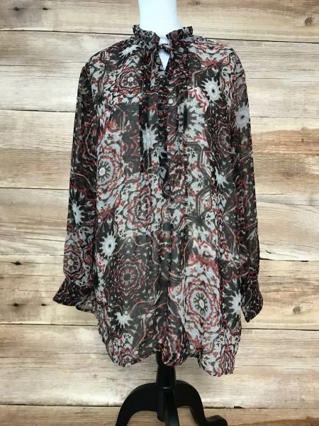 Kaleidoscope Red and Brown Longline Sheer Blouse