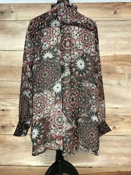 Kaleidoscope Red and Brown Longline Sheer Blouse