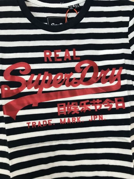 Superdry Black and White Vintage Logo Satin Stripe Entry Tee