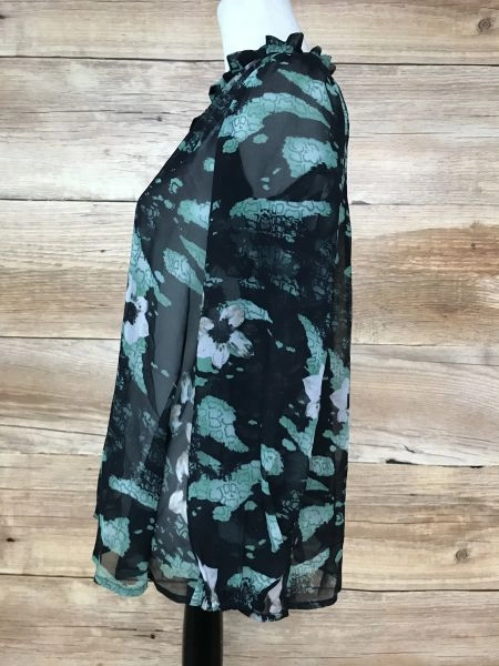 Together Sheer Black and Green Print Tie Top