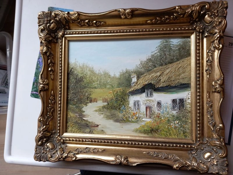A cottage scene oil painting