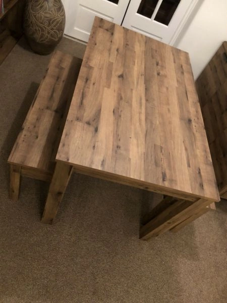 Beautiful NEXT Solid Dark Wood DiningTable & 2 Matching Benches