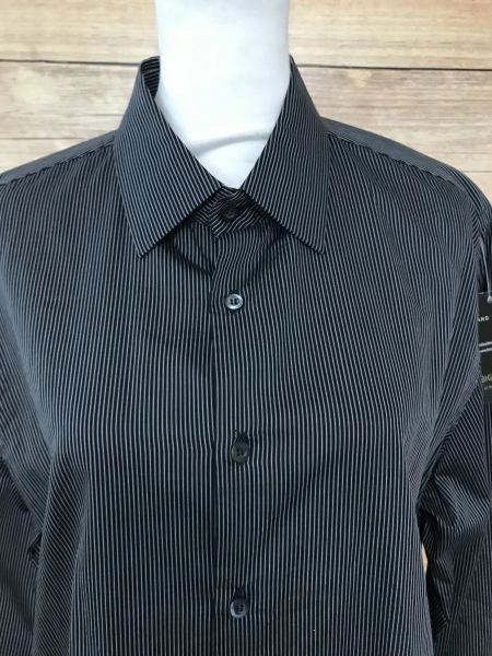Prada Black Long Sleeve Shirt with White Pinstripes