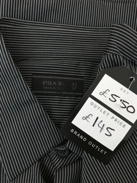Prada Black Long Sleeve Shirt with White Pinstripes