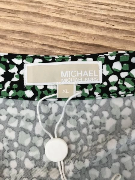 Michael Kors Green and White Long Sleeve Top with Metal Lace Up Detail