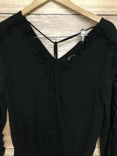 Biba Black Long Sleeve Frill Detail Maxi Dress