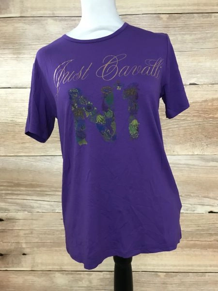 Just Cavalli Purple Logo Print T-Shirt