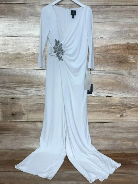 Adrianna Papell White Ivory Jumpsuit with Silver Side Detail