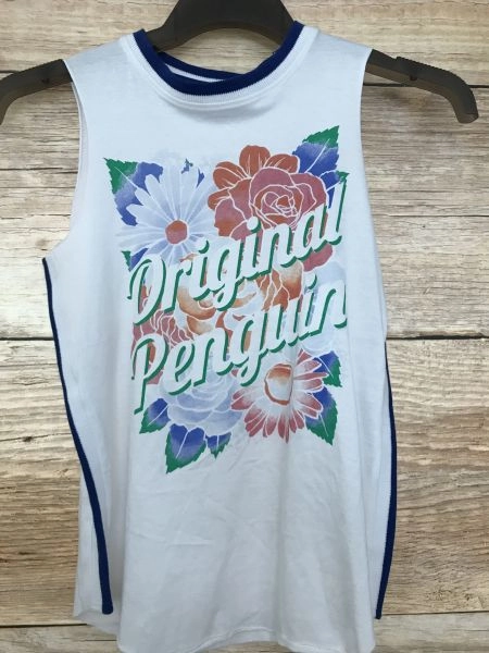 Penguin by Munsingwear White Vest Top with Floral Brand Logo