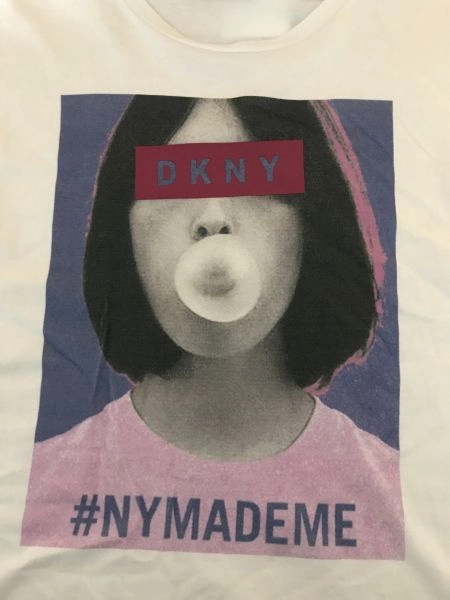 DKNY White Shirt Sleeve T-Shirt with Bubble Gum Print Design