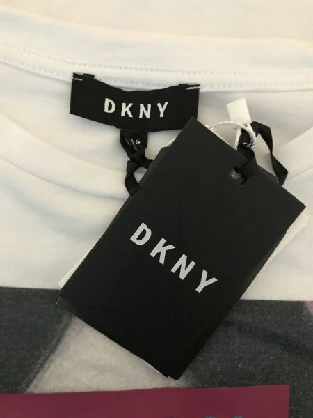 DKNY White Shirt Sleeve T-Shirt with Bubble Gum Print Design