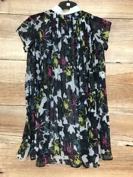 French Connection Black Pleated Layered Dress with Colour Flower Print