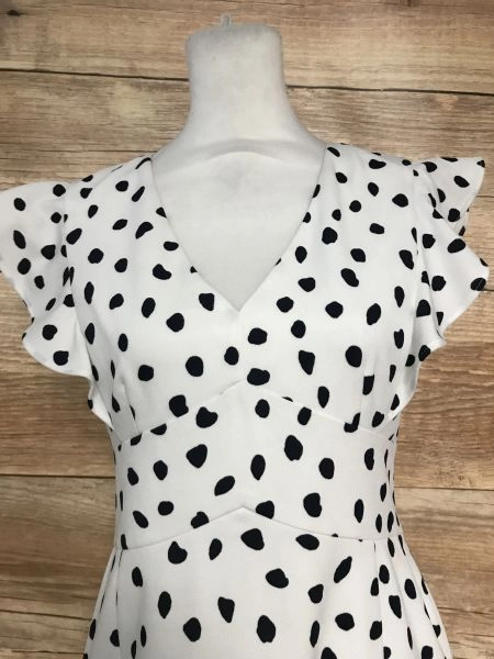 DKNY Black and White Spotted Frill Sleeve Shift Dress
