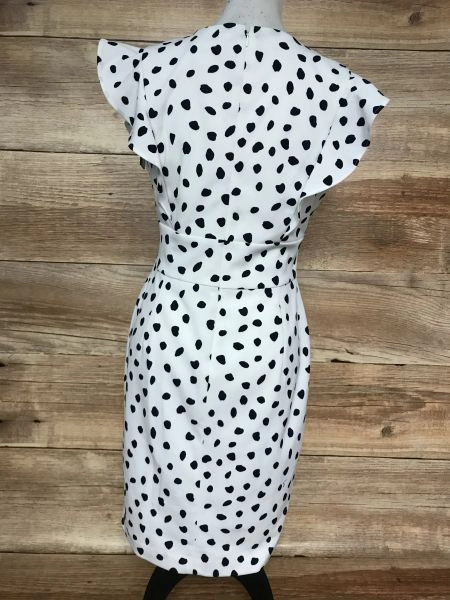 DKNY Black and White Spotted Frill Sleeve Shift Dress