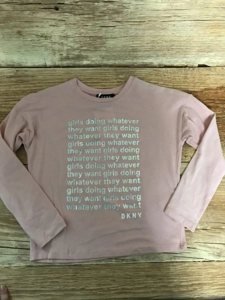 DKNY Pink Long Sleeve Top with Word Design on Front