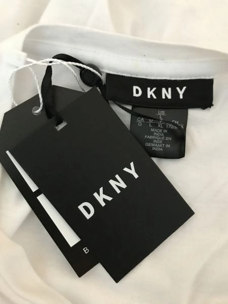 DKNY White T-Shirt with Sequined Pocket Design