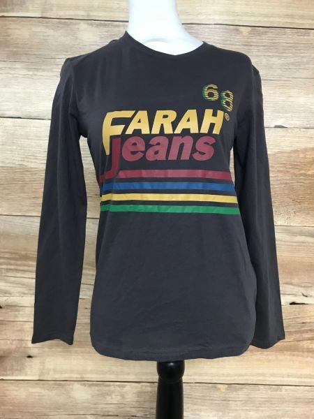 Farah Jeans Brown Long Sleeve Top with Multicoloured Logo