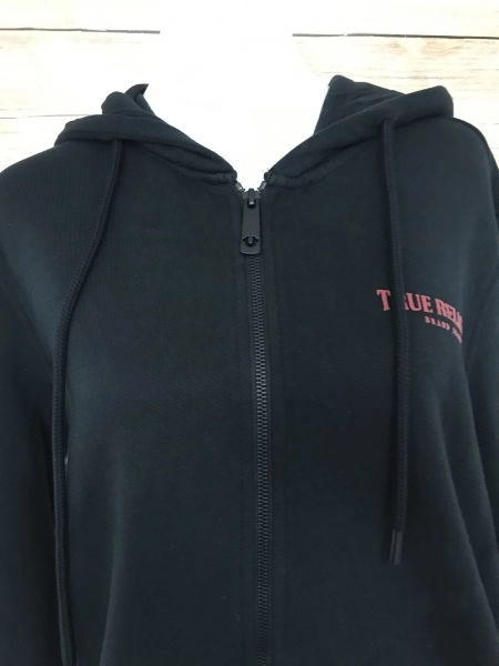 True Religion Black Zip Up Hoodie with Contrast Colour Worded Logo