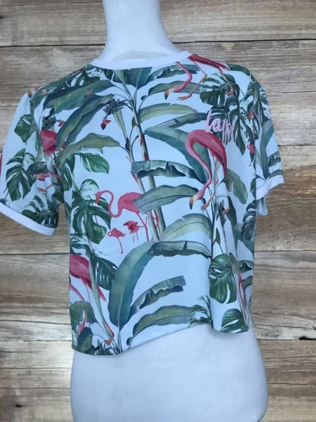 Just Hype Tropical Flamingo Print Cropped T-Shirt