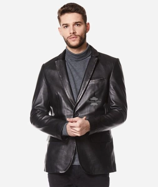 Men's Black Leather Jacket BLAZER Classic ITALIAN Tailored Soft Z-120