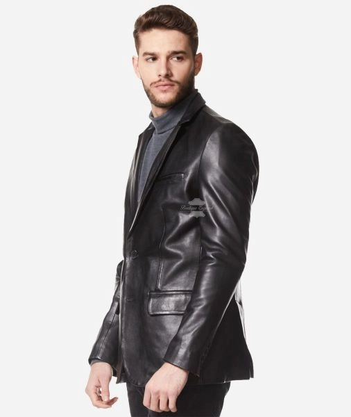 Men's Black Leather Jacket BLAZER Classic ITALIAN Tailored Soft Z-120