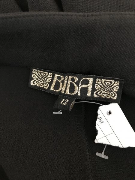 Biba Black Wide Leg Trousers with Gold Trim Detail