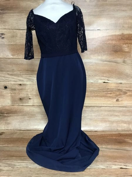 Little Mistress Navy Lace Topped Maxi Length Gown