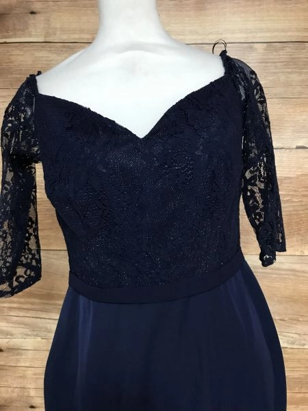 Little Mistress Navy Lace Topped Maxi Length Gown