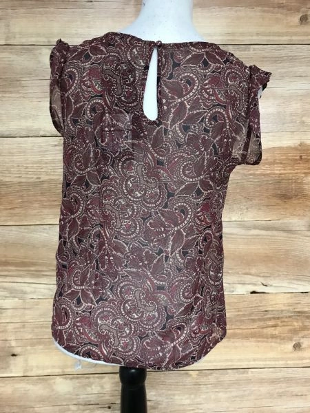 Only Red/Brown See Through Capped Sleeve Top