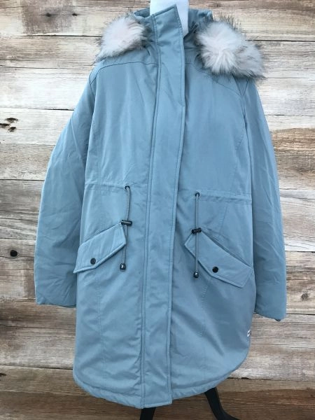 Together Mint Green Winter Jacket with Faux Fur Trim Hood