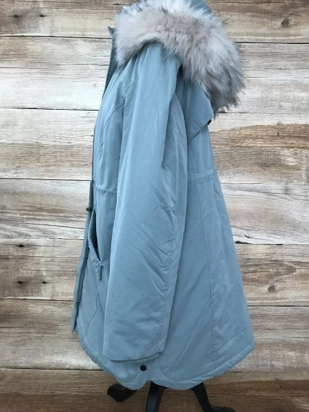 Together Mint Green Winter Jacket with Faux Fur Trim Hood