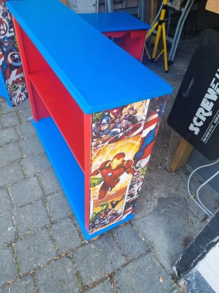 Avengers themed upcycled Bookcase.