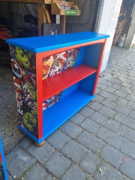 Avengers themed upcycled Bookcase.