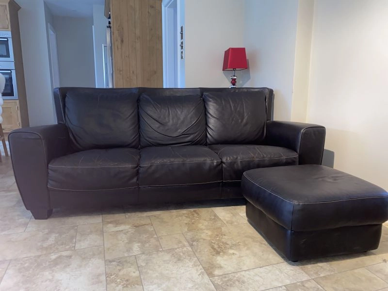 Leather Sofa and Footstool