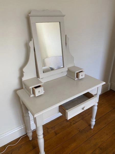 Vintage painted dressing table with mirror .