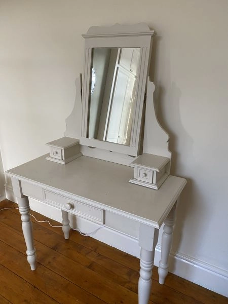 Vintage painted dressing table with mirror .