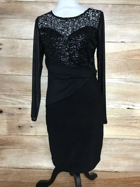 Lipsy Black Michelle Keegan Long Sleeve Lace Chested Dress