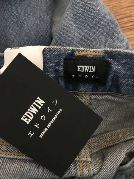 Edwin Blue Slim Leg Tapered Distressed Look Jeans