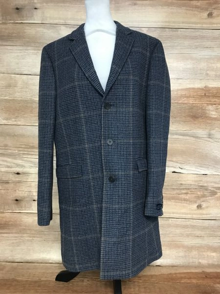 Jack Wills Blue Checked Mid Length Coat