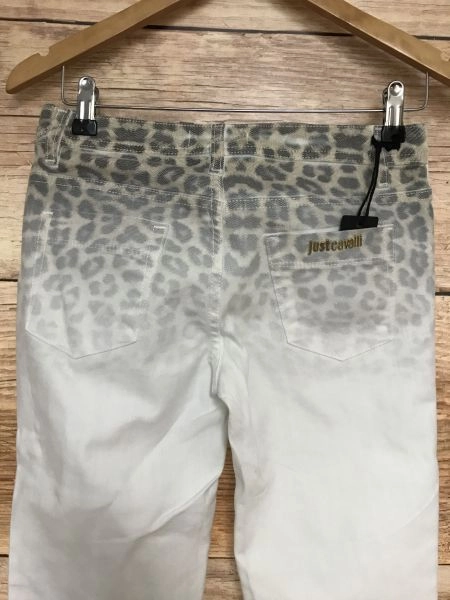Just Cavalli White Skinny Leg Jeans with Faded Animal Print Design