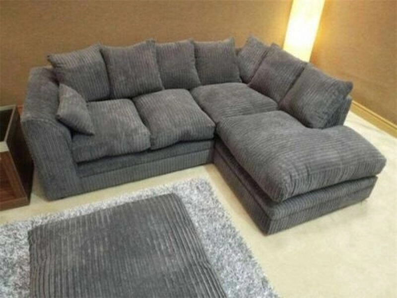 Jumbo Cord Corner Sofa Suite Set Grey Left right 3 2