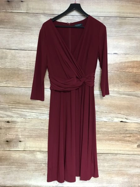 Ralph Lauren Red Knee Length Dress with Long Sleeves