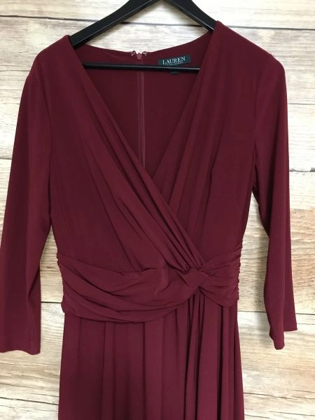 Ralph Lauren Red Knee Length Dress with Long Sleeves