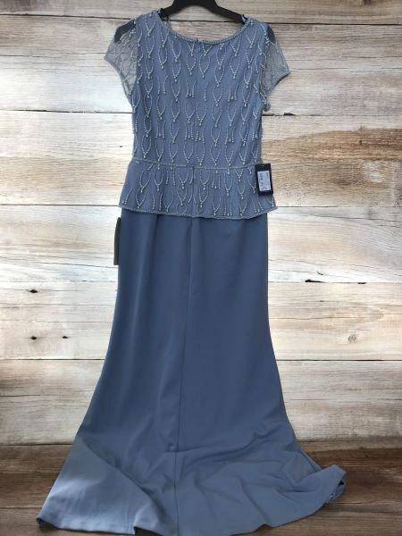 Adrianna Papell Blue Beaded Body Maxi Length Dress