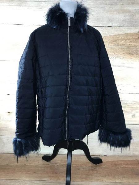 James Lakeland Navy Quilted Jacket with Faux Fur Trim