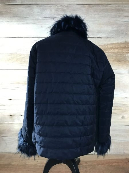 James Lakeland Navy Quilted Jacket with Faux Fur Trim